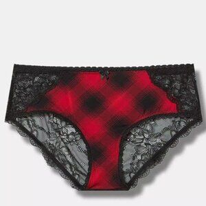 Torrid Panties 4X Hipster Red Plaid Sheer XO Back Second Skin Microfiber Plus